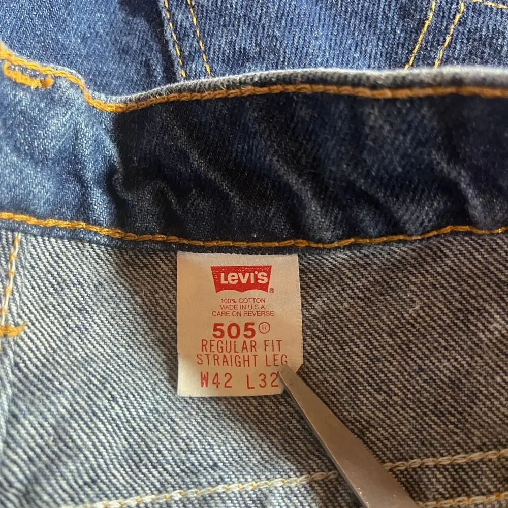 Vintage Levi's 505 Jeans Mens 42X32 Blue Medium Wash Denim Orange Tab‎ Straight